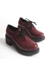K-707 Bordo Kırışık Rugan Yüksek Tabanlı Bağcıklı  Loafer Ayakkabı
