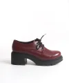 K-707 Bordo Kırışık Rugan Yüksek Tabanlı Bağcıklı  Loafer Ayakkabı