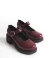 K-708 Bordo Kırışık Rugan Tokalı Yüksek Tabanlı Loafer Ayakkabı