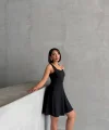 Kadın kare yaka kısa elbise s251188