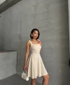 Kadın kare yaka kısa elbise s251188