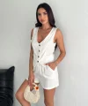 Kadın keten şort yelek takım s3461