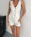 Kadın keten şort yelek takım s3461