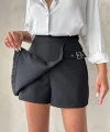 Kadın tokalı şort etek siyah s25449