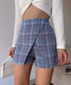 Kapaklı tüvit şort etek mavi