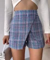 Kapaklı tüvit şort etek mavi