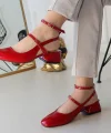 Karmi Kırmızı Rugan Topuklu Kemerli Ayakkabı
