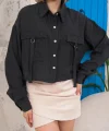 Kemer cepli keten crop gömlek siyah s255350