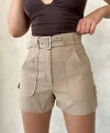 Kemer detaylı gabardin şort bej s25289