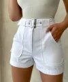 Kemer detaylı gabardin şort beyaz s25289