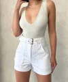 Kemer detaylı gabardin şort beyaz s25289