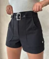Kemer detaylı gabardin şort siyah s25289