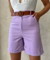 Kemerli gabardin şort lila s25735