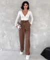 Kendinden ince kemerli deri pantolon kahve t1178