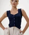 Krep kumaş düğmeli yelek lacivert s3395