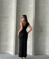 Krinkıl tek omuz uzun elbise siyah s25455