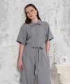 Kuşaklı gömlek yaka salaş tulum gri s255822