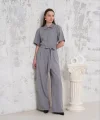 Kuşaklı gömlek yaka salaş tulum gri s255822