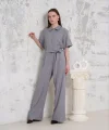 Kuşaklı gömlek yaka salaş tulum gri s255822