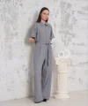 Kuşaklı gömlek yaka salaş tulum gri s255822