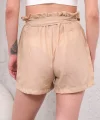 Kuşaklı keten şort bej s255265