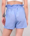 Kuşaklı keten şort mavi s255265