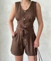 Kuşaklı şortlu tulum