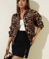 Leopar desenli astarlı ceket siyah t1192