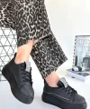 Leope Siyah Cilt Bağcıklı Spor Ayakkabı