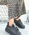 Leope Siyah Cilt Bağcıklı Spor Ayakkabı