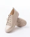 MK-9026 Bej Bağcıklı  Taş Aksesuarlı Günlük Spor Ayakkabı