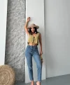 Mom fit bıyık kar yıkama jeans pantolon koyu mavi d2006