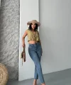 Mom fit bıyık kar yıkama jeans pantolon koyu mavi d2006