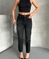 Mom fit enzim bıyıklı taş yıkama jeans pantolon siyah d2006