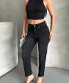 Mom fit enzim bıyıklı taş yıkama jeans pantolon siyah d2006