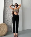 Mom fit enzim taş yıkama jeans pantolon siyah d2006
