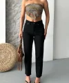 Mom fit enzim taş yıkama jeans pantolon siyah d2006