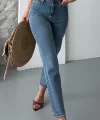 Mom fit kar yıkama bıyık detaylı jeans pantolon d2006