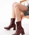 MSK-033 Bordo Topuklu Fermuarlı Kadın Bot