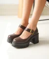 NVL-1006 Kahverengi Günlük Yüksek Topuklu Platform Loafer Kadın Ayakkabı