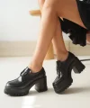 NVL-507 Siyah Günlük Yüksek Topuklu Platform Loafer Kadın Ayakkabı