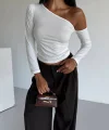 Omuz detaylı kollu bluz beyaz f2336