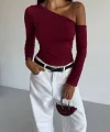 Omuz detaylı kollu bluz bordo f2336
