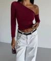 Omuz detaylı kollu bluz bordo f2336