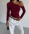 Omuz detaylı kollu bluz bordo f2336