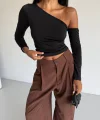 Omuz detaylı kollu bluz siyah f2336