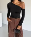 Omuz detaylı kollu bluz siyah f2336