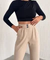 örme krep pantolon çift düğmeli