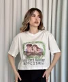 Oversize Beyaz baskılı crop tişört