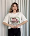 Oversize Beyaz baskılı crop tişört